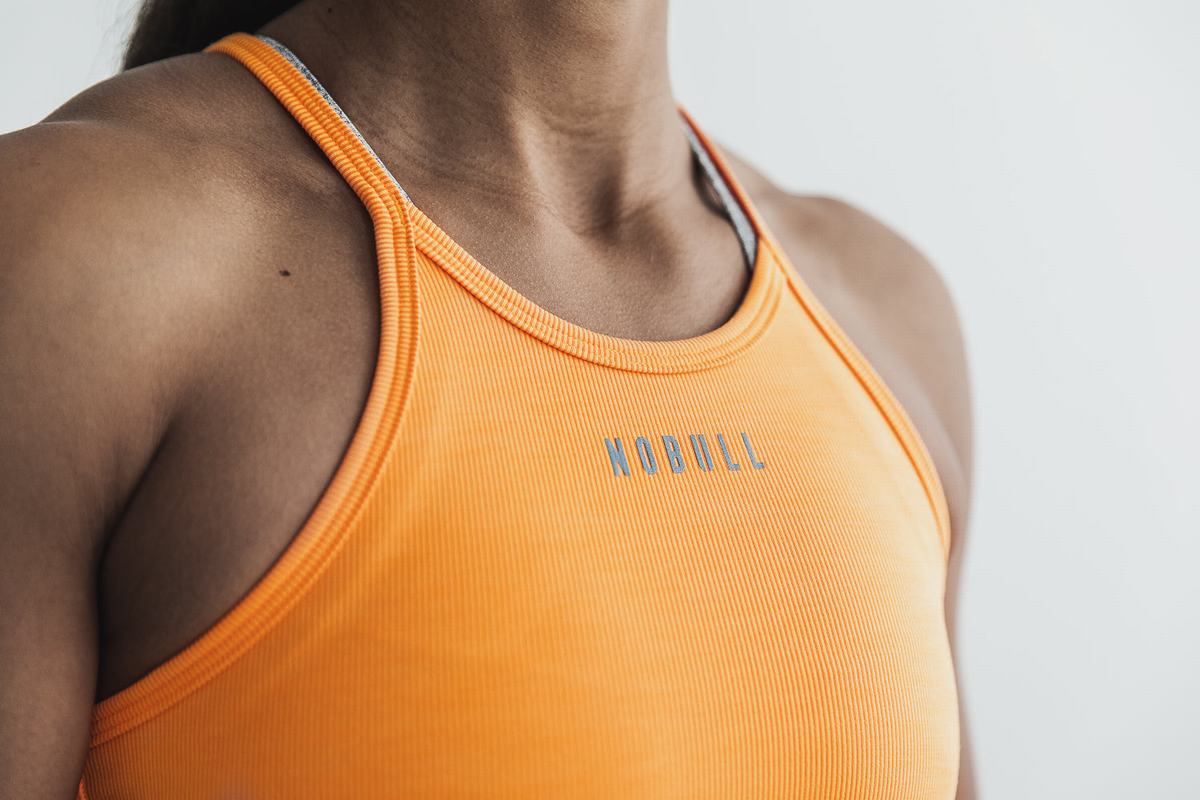 Nobull Halter Crop Neon Ribbed Women's Tank Tops Orange | Australia (GF6048)